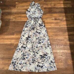 Dorothy Perkins Floral Halter Neck Maxi Dress Size 2 Blue White Wedding Guest